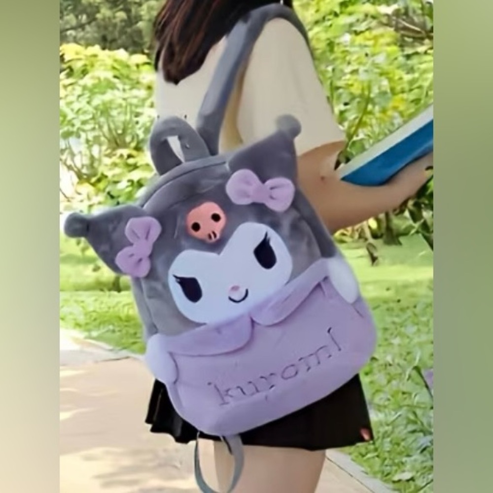 Kuromi Plush Backpack - Gray and Purple New